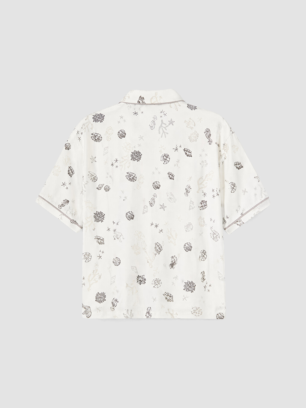 Ekru Gömlek Yaka %100 Pamuklu Kadın Şortlu Pijama Takımı-3