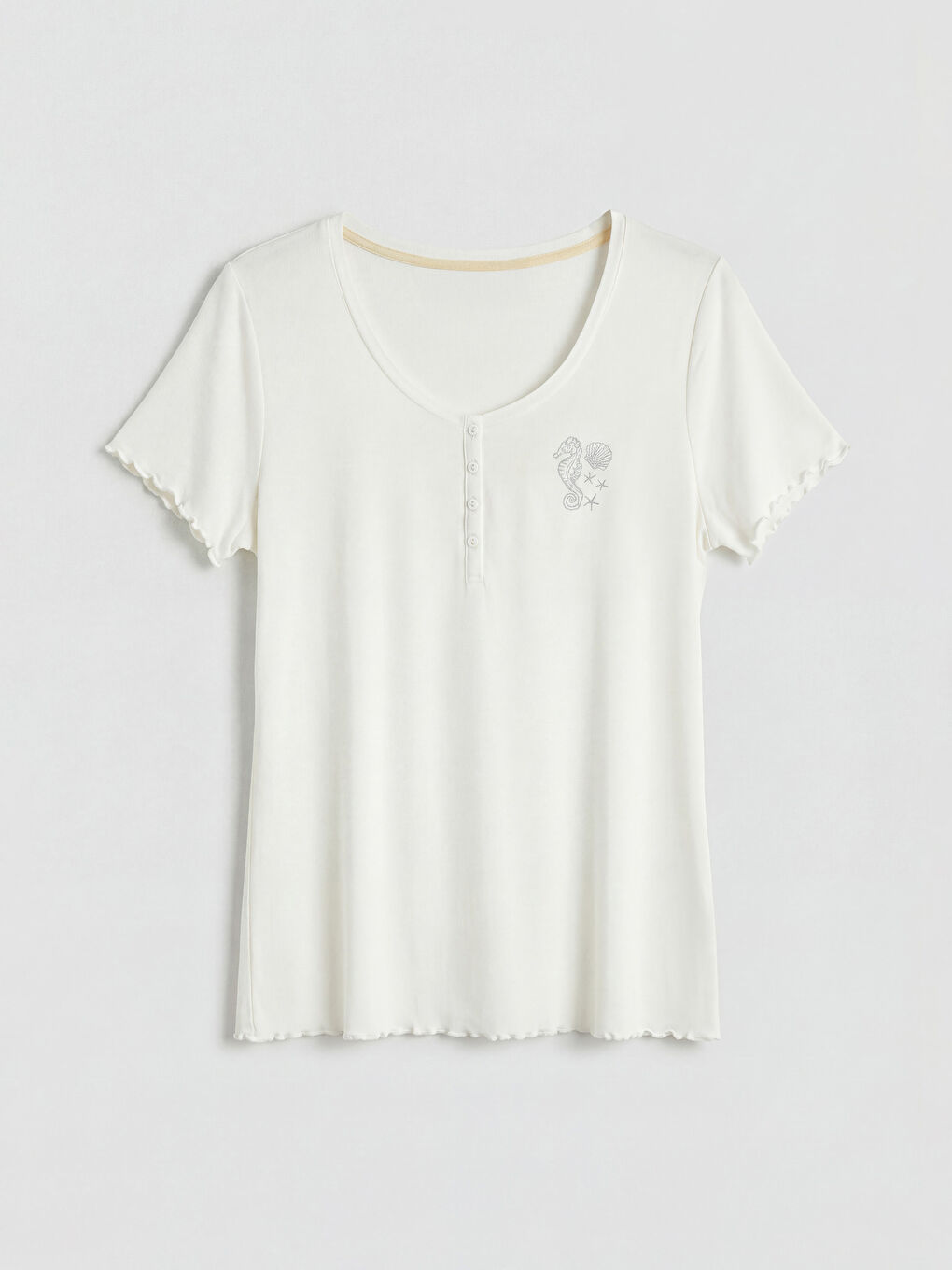 Sarı Bisiklet Yaka Baskılı Kadın Pijama Takımı-5