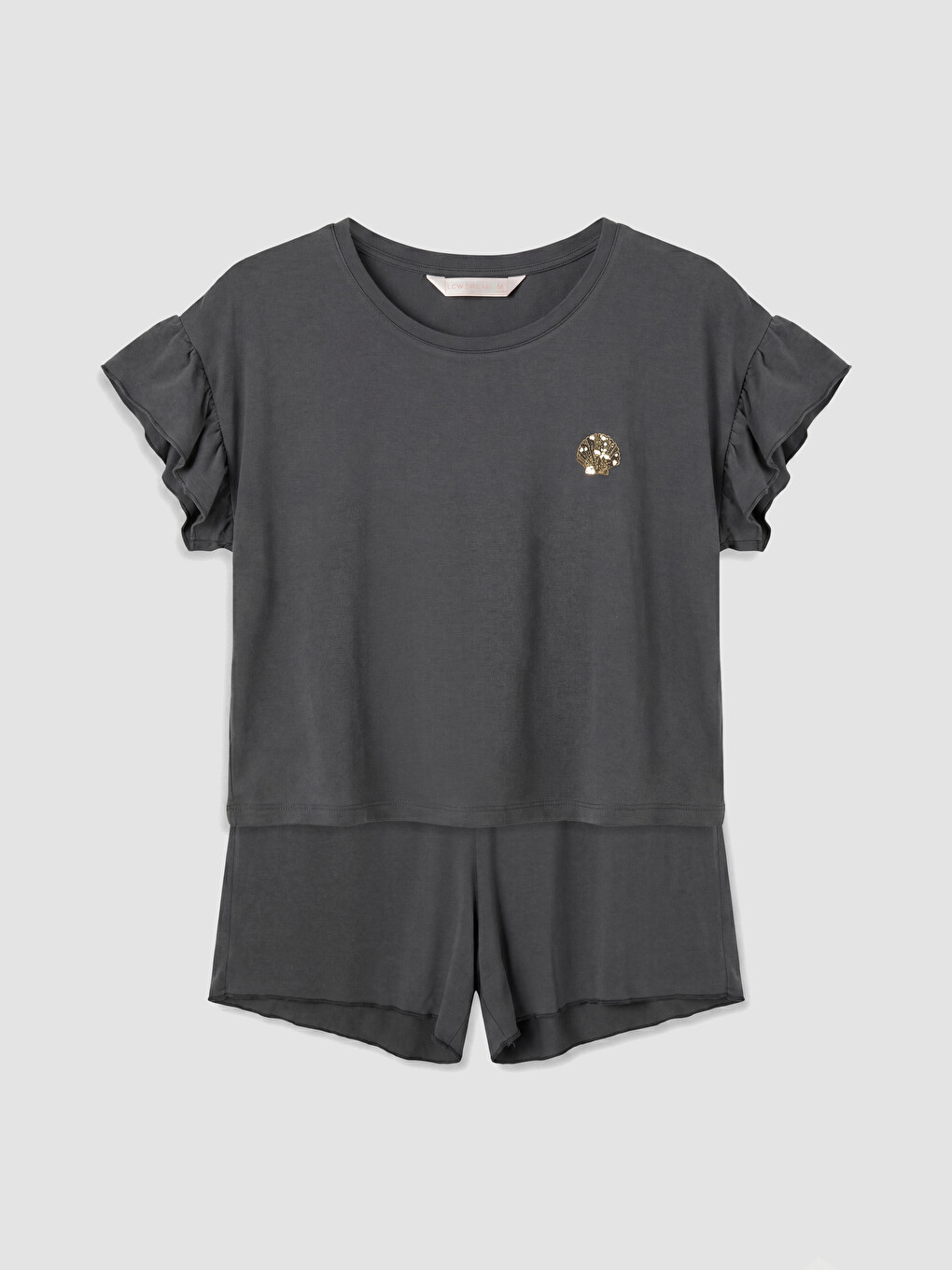 Gri Bisiklet Yaka Kadın Şortlu Pijama Takımı