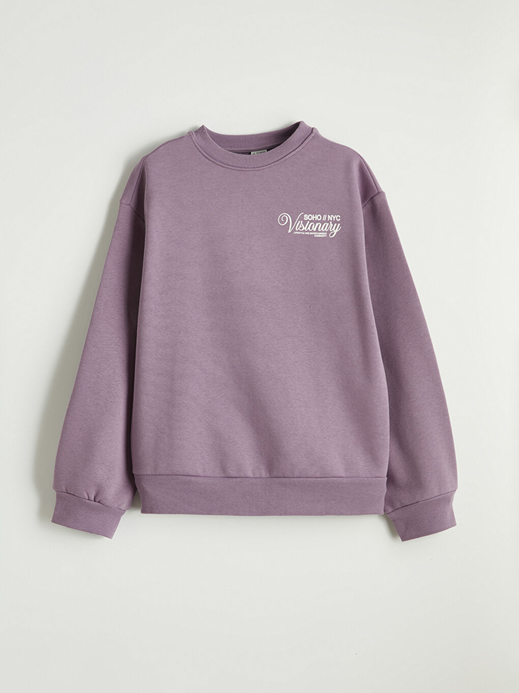 Lila Baskılı Kız Çocuk Kalın Sweatshirt-1