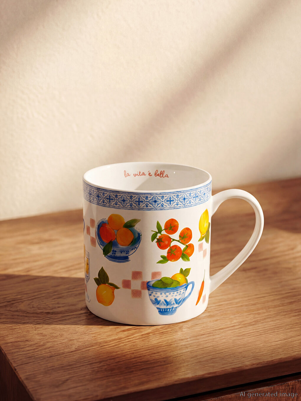 Porzellanbecher mit Slogan und Muster 320 ml