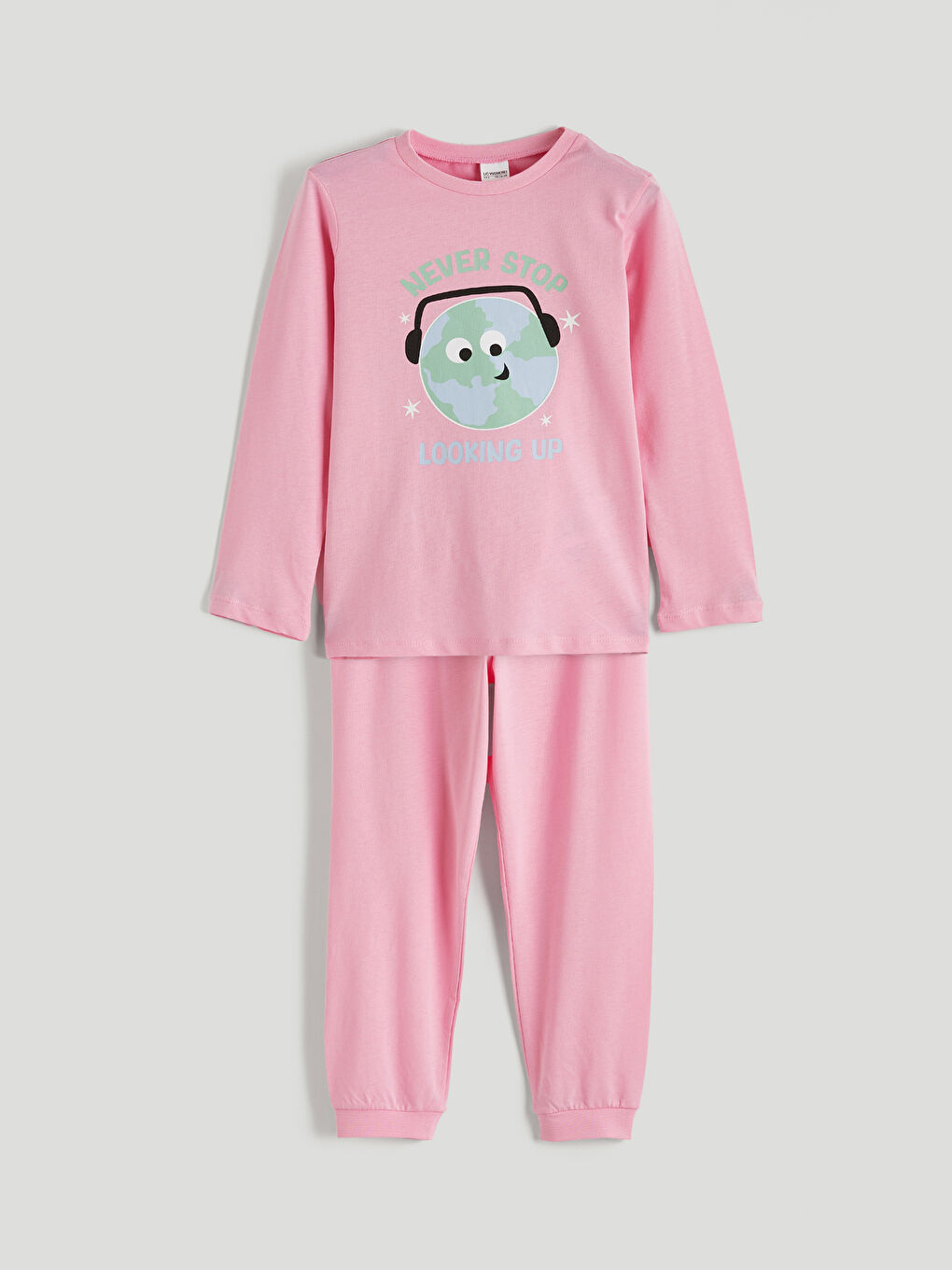 Pembe Bisiklet Yaka Baskılı Kız Çocuk Pijama Takımı