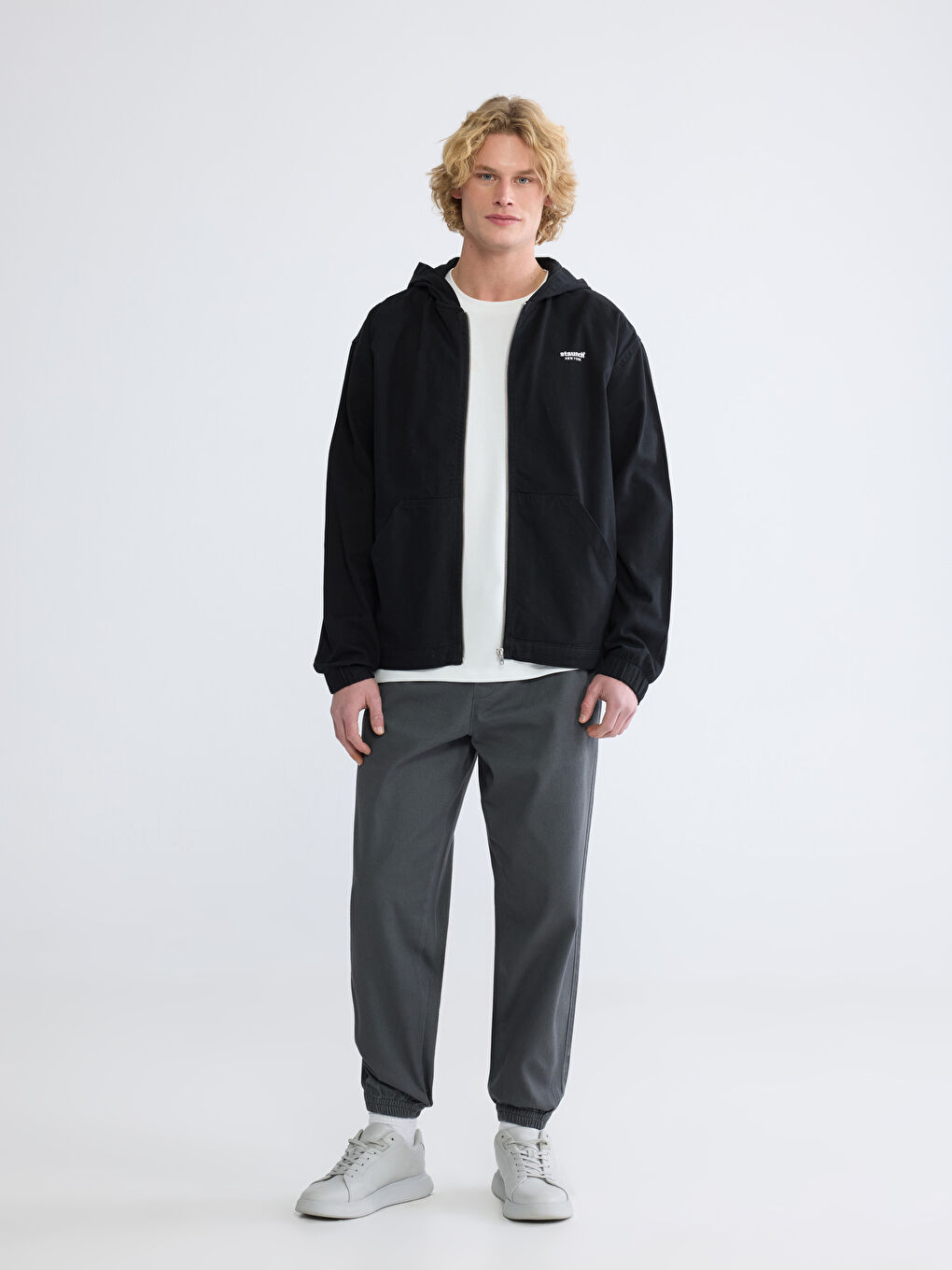 Siyah Loose Fit Erkek Jean Ceket-1