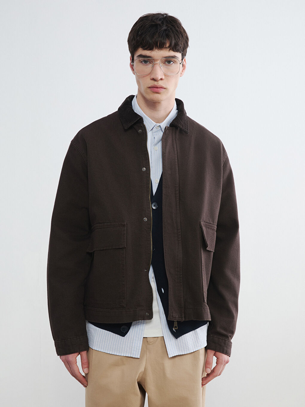 Kahverengi Loose Fit Erkek Jean Ceket