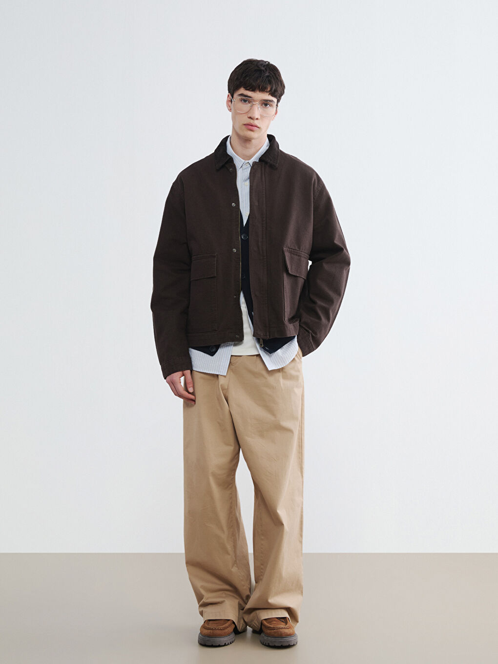 Kahverengi Loose Fit Erkek Jean Ceket-1