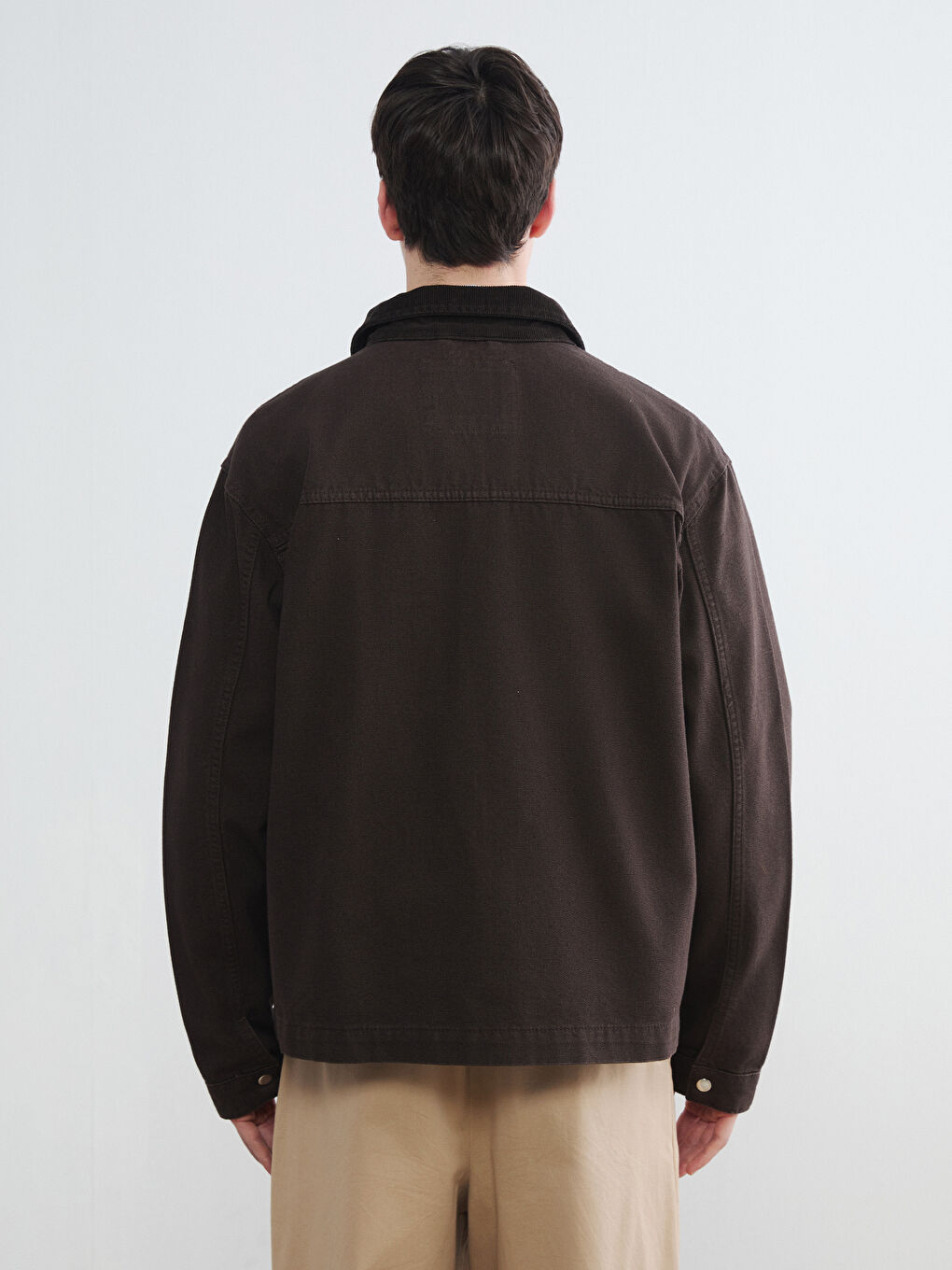 Kahverengi Loose Fit Erkek Jean Ceket-3