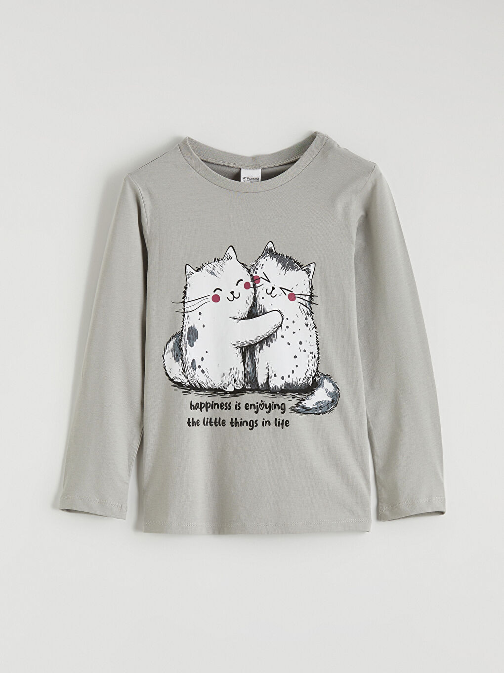 Gri Bisiklet Yaka Kız Çocuk Baskılı Pijama Takım-1