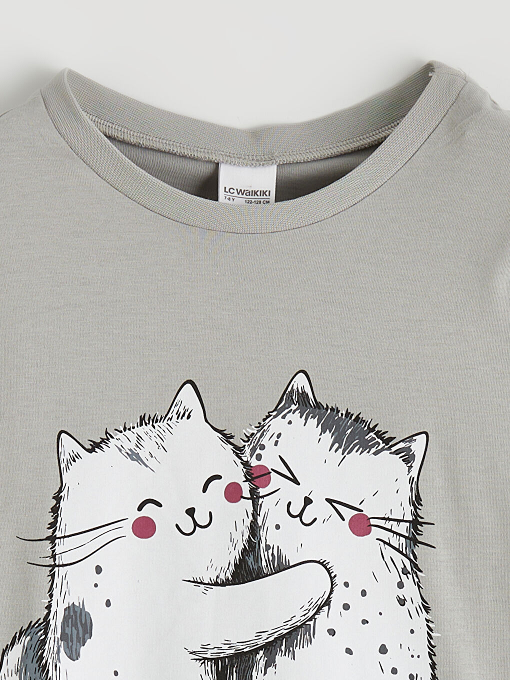 Gri Bisiklet Yaka Kız Çocuk Baskılı Pijama Takım-2