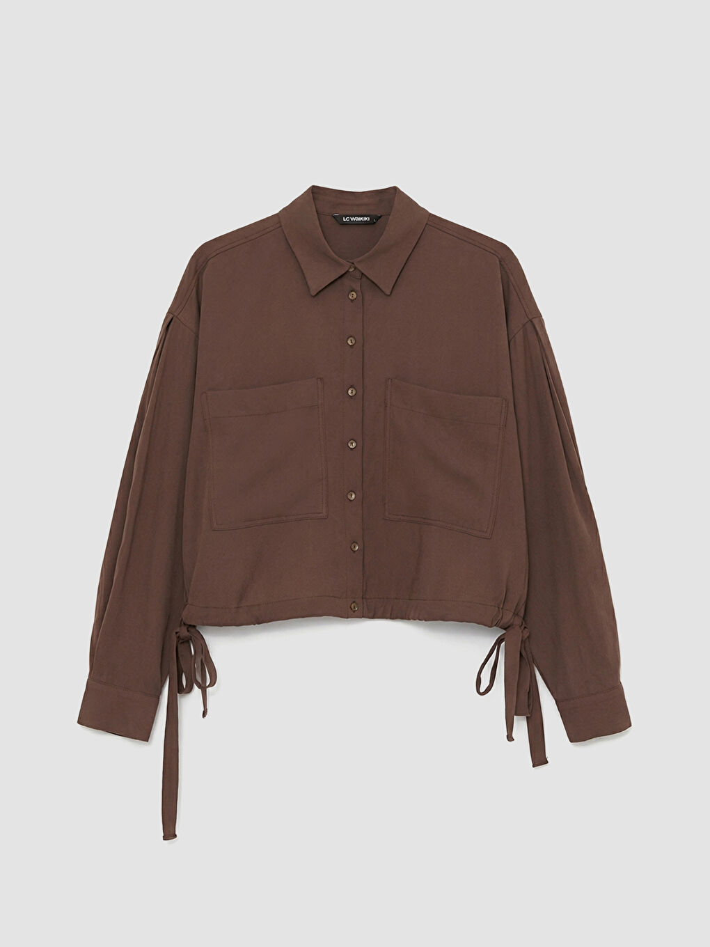 Kahverengi Bağcıklı Oversize Kadın Gömlek	-4