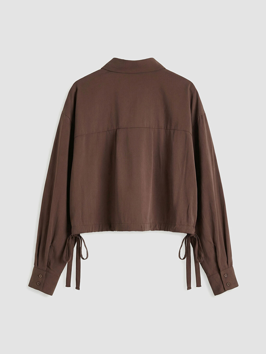 Kahverengi Bağcıklı Oversize Kadın Gömlek	-5
