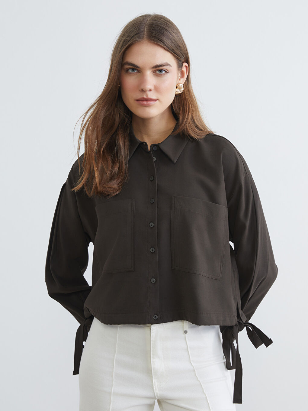Lace-Up Oversized Women's Shirt