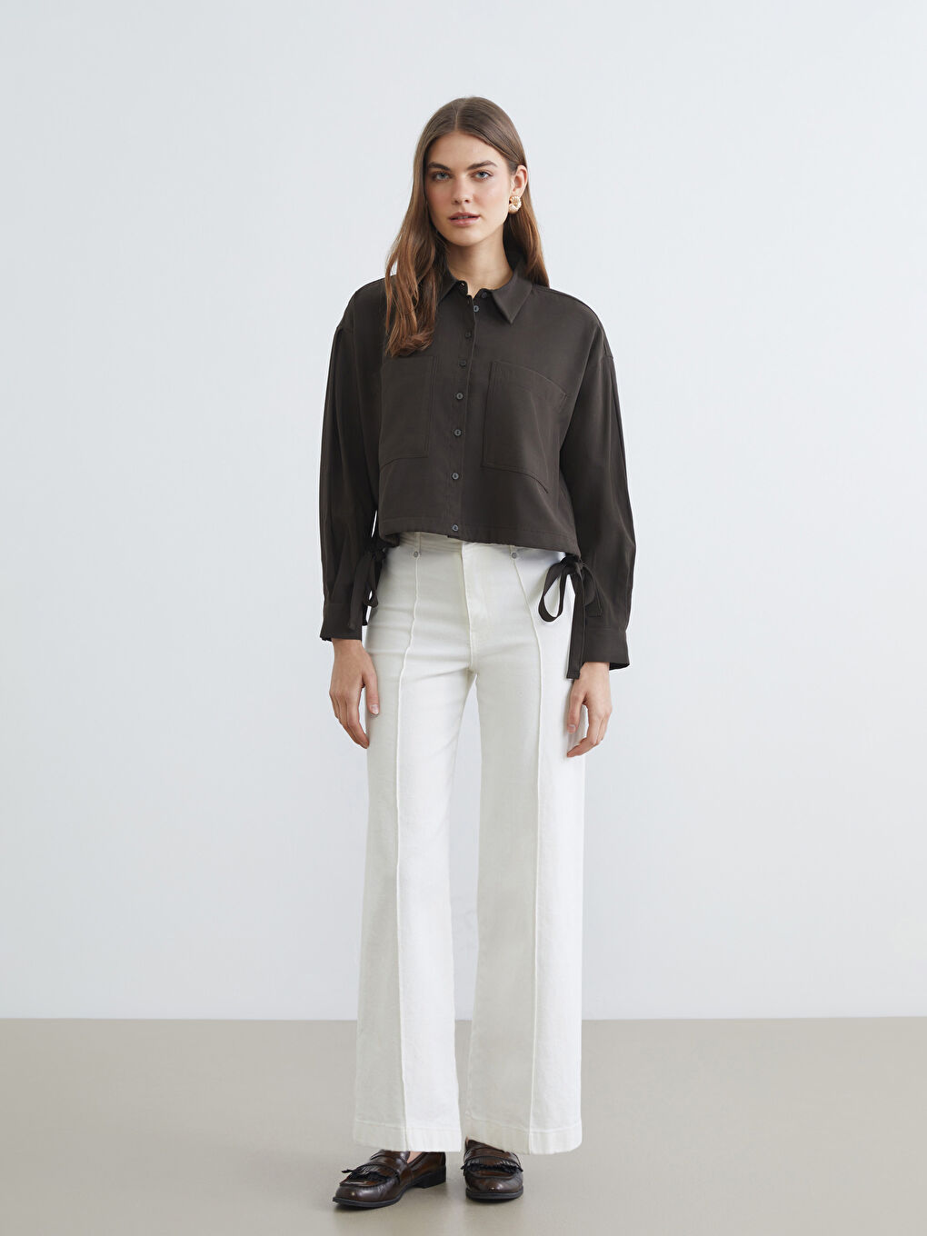 Lace-Up Oversized Women's Shirt-2