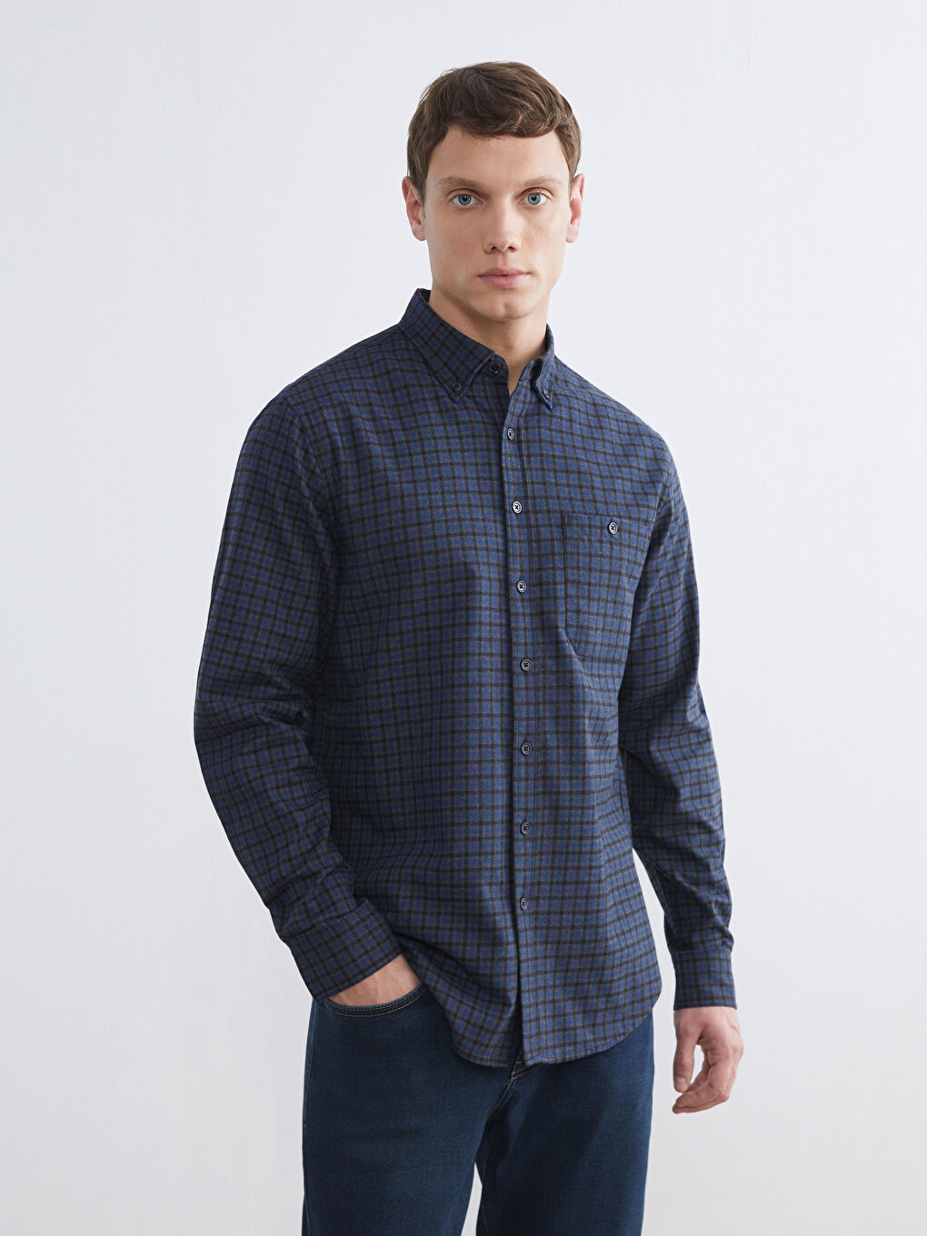 Regular Fit Plaid Gabardine Shirt