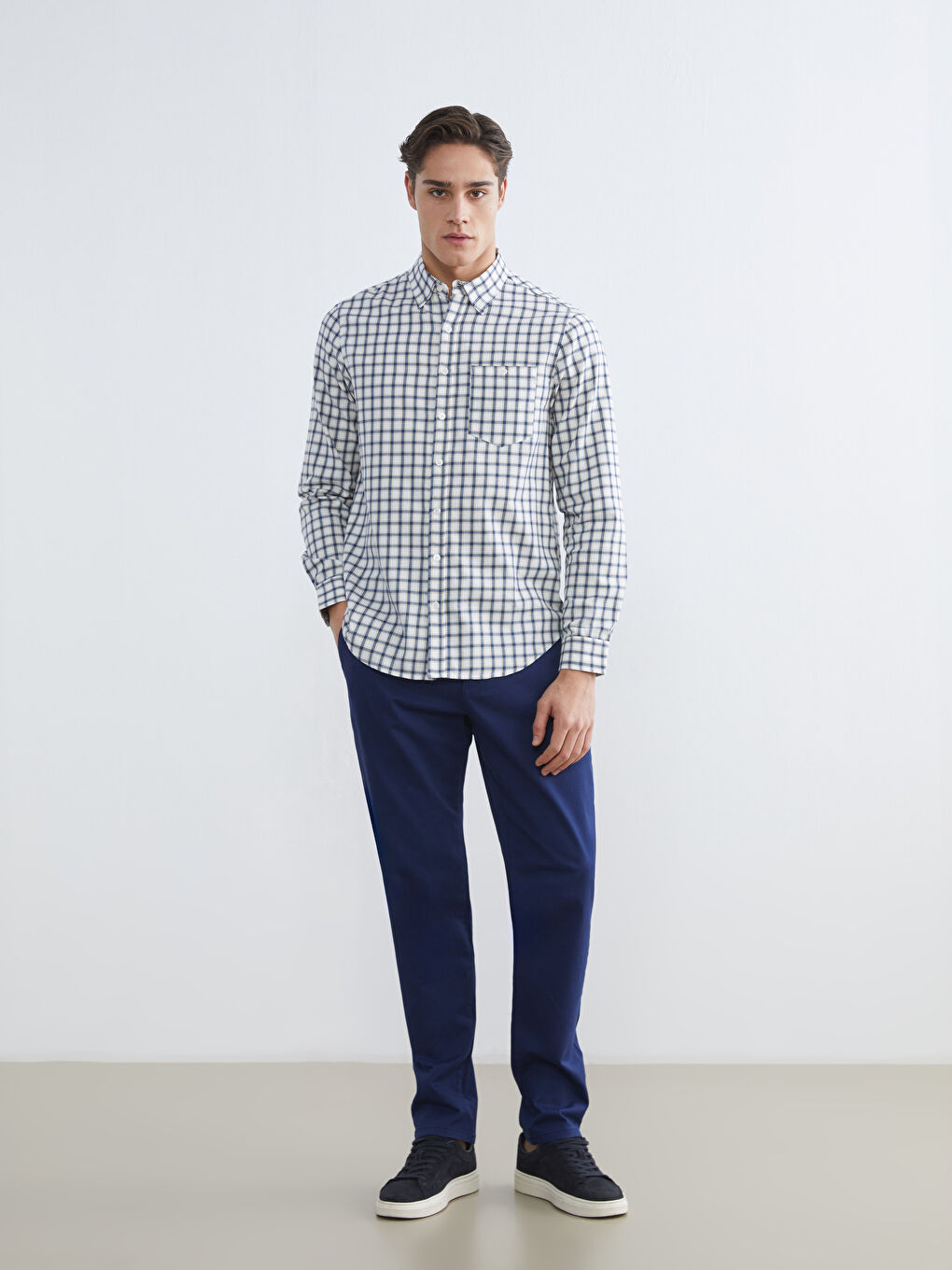 Regular Fit Plaid Gabardine Men's Shirt-1