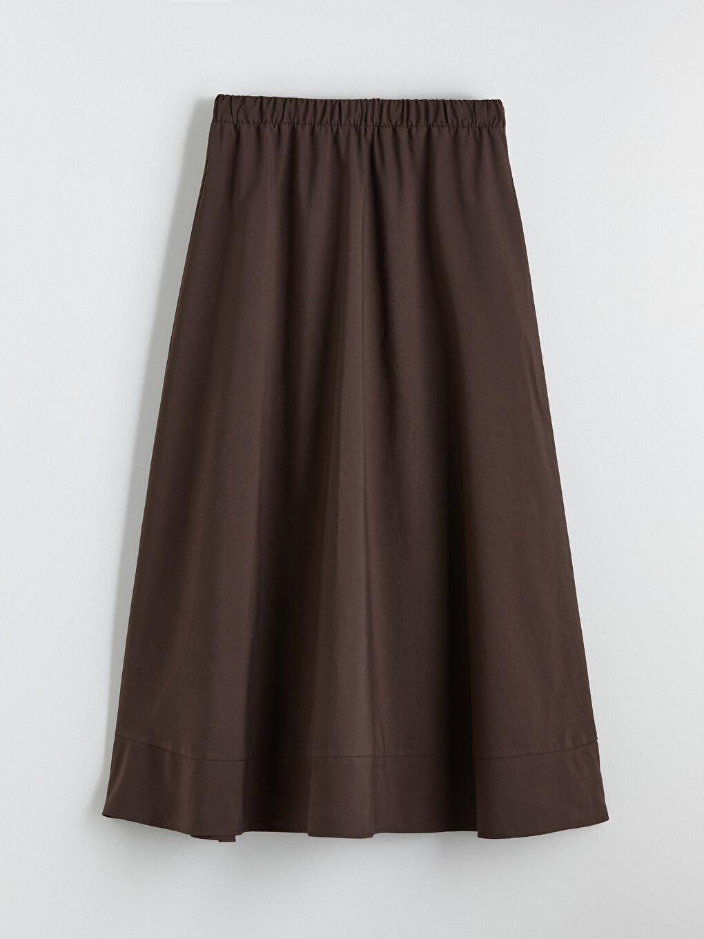 Kahverengi Beli Lastikli Poplin Kloş Etek