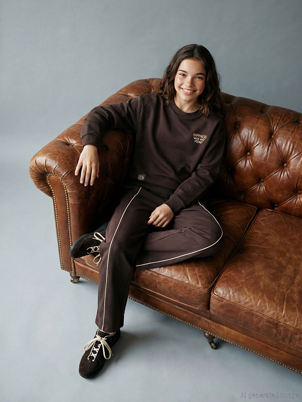 Mürdüm Bisiklet Yaka Kız Çocuk Kalın Sweatshirt ve Eşofman Altı