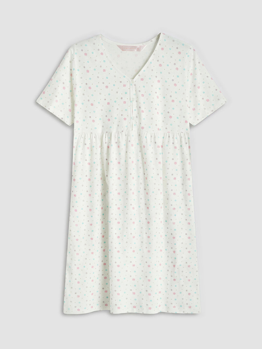 Ekru V Yaka Çiçekli Hamile Gecelik