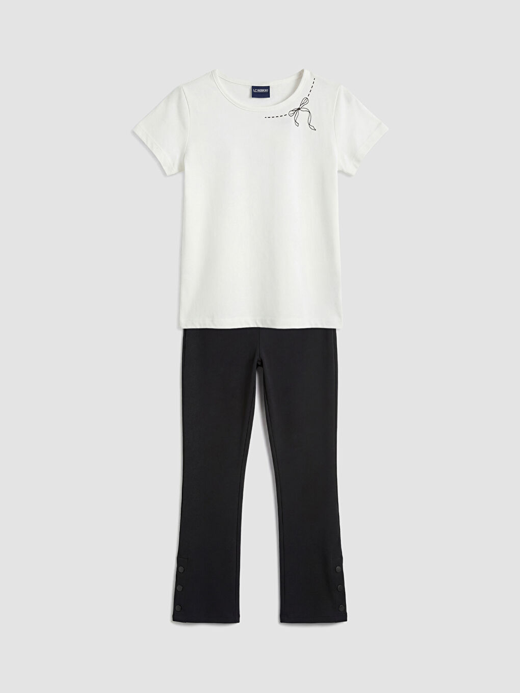 Siyah Kız Çocuk Baskılı Tişört ve Tayt