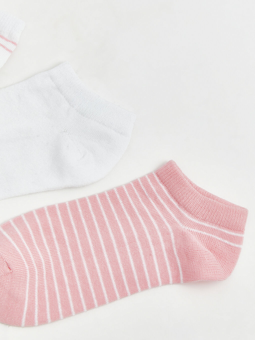 Beyaz Çizgili Kadın Patik Çorap 3'lü-1