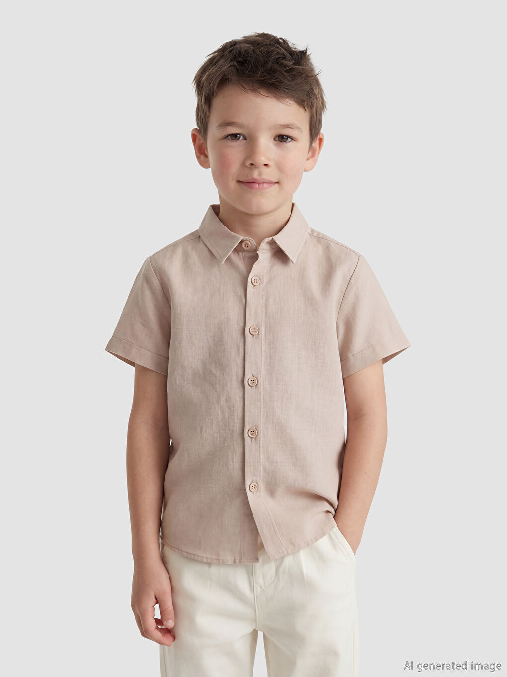 Kahverengi Kısa Kollu Erkek Çocuk Gömlek