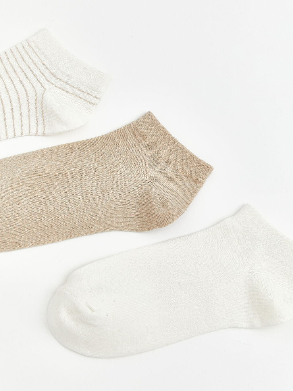 Ekru Çizgili Kadın Patik Çorap 3'lü-1