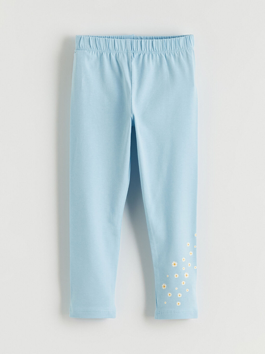 Mavi Beli Lastikli Çiçekli Kız Çocuk Tayt