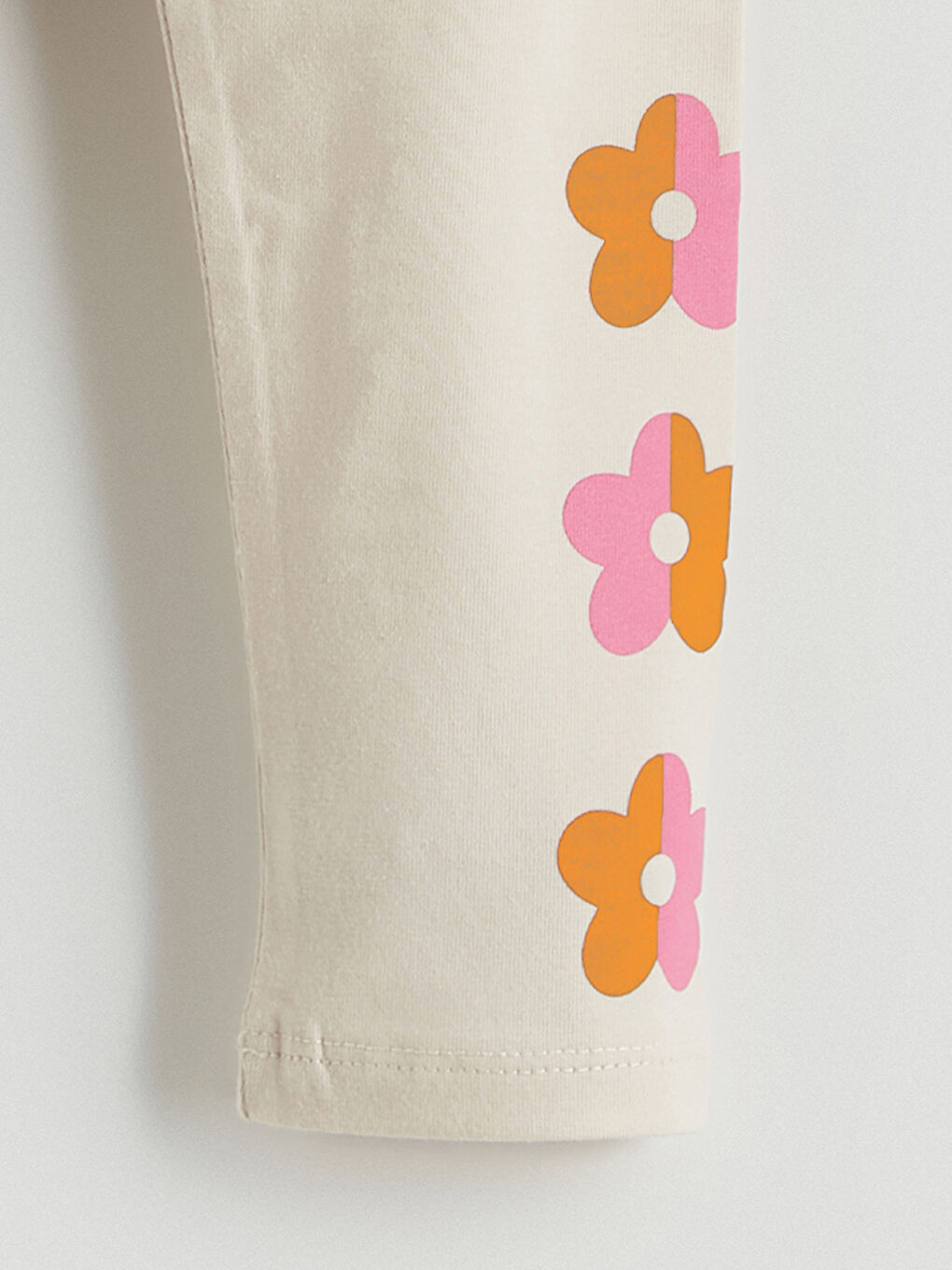 Bej Beli Lastikli Çiçekli Kız Çocuk Tayt-1