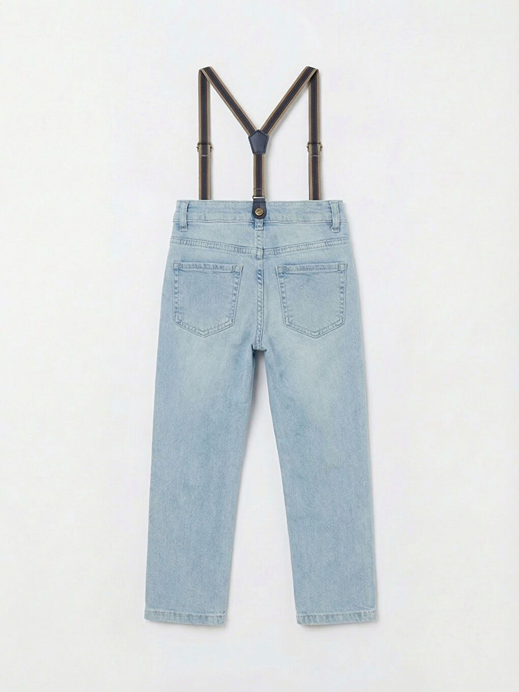 İndigo Askılı Erkek Çocuk Jean Pantolon-1