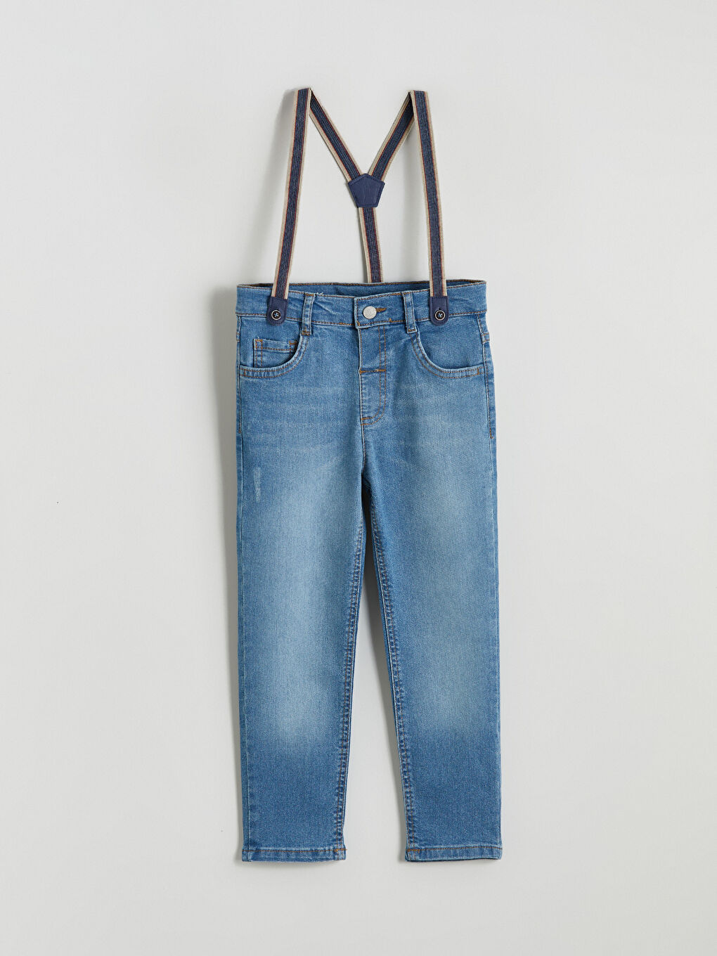 İndigo Askılı Beli Lastikli Erkek Çocuk Jean Pantolon