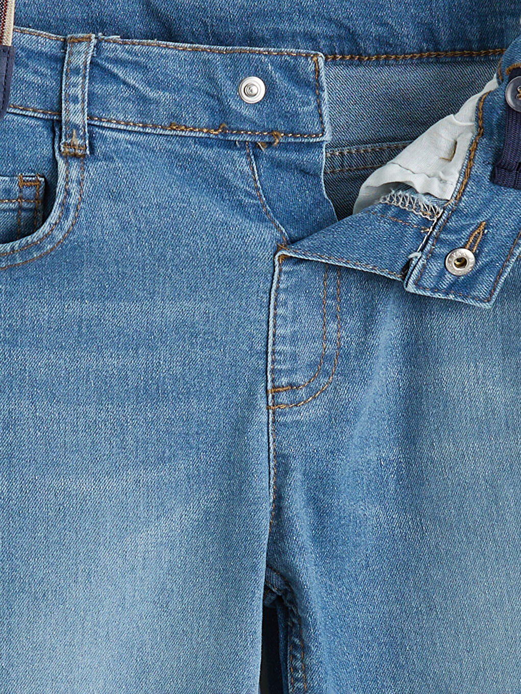 İndigo Askılı Beli Lastikli Erkek Çocuk Jean Pantolon-1