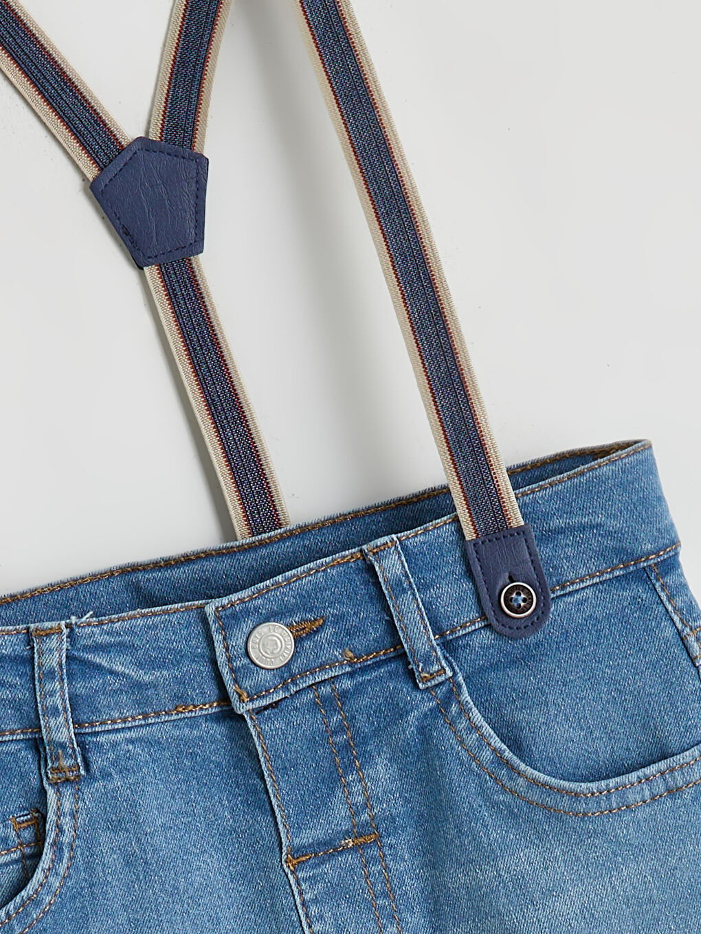 İndigo Askılı Beli Lastikli Erkek Çocuk Jean Pantolon-2