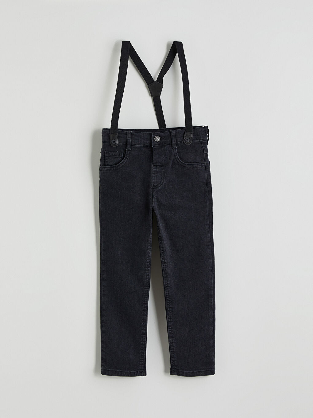 Siyah Askılı Beli Lastikli Erkek Çocuk Jean Pantolon