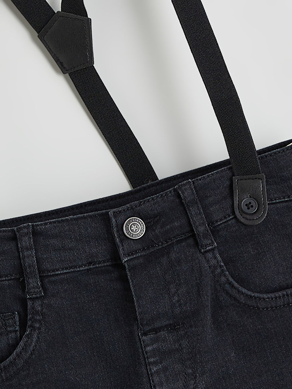 Siyah Askılı Beli Lastikli Erkek Çocuk Jean Pantolon-1