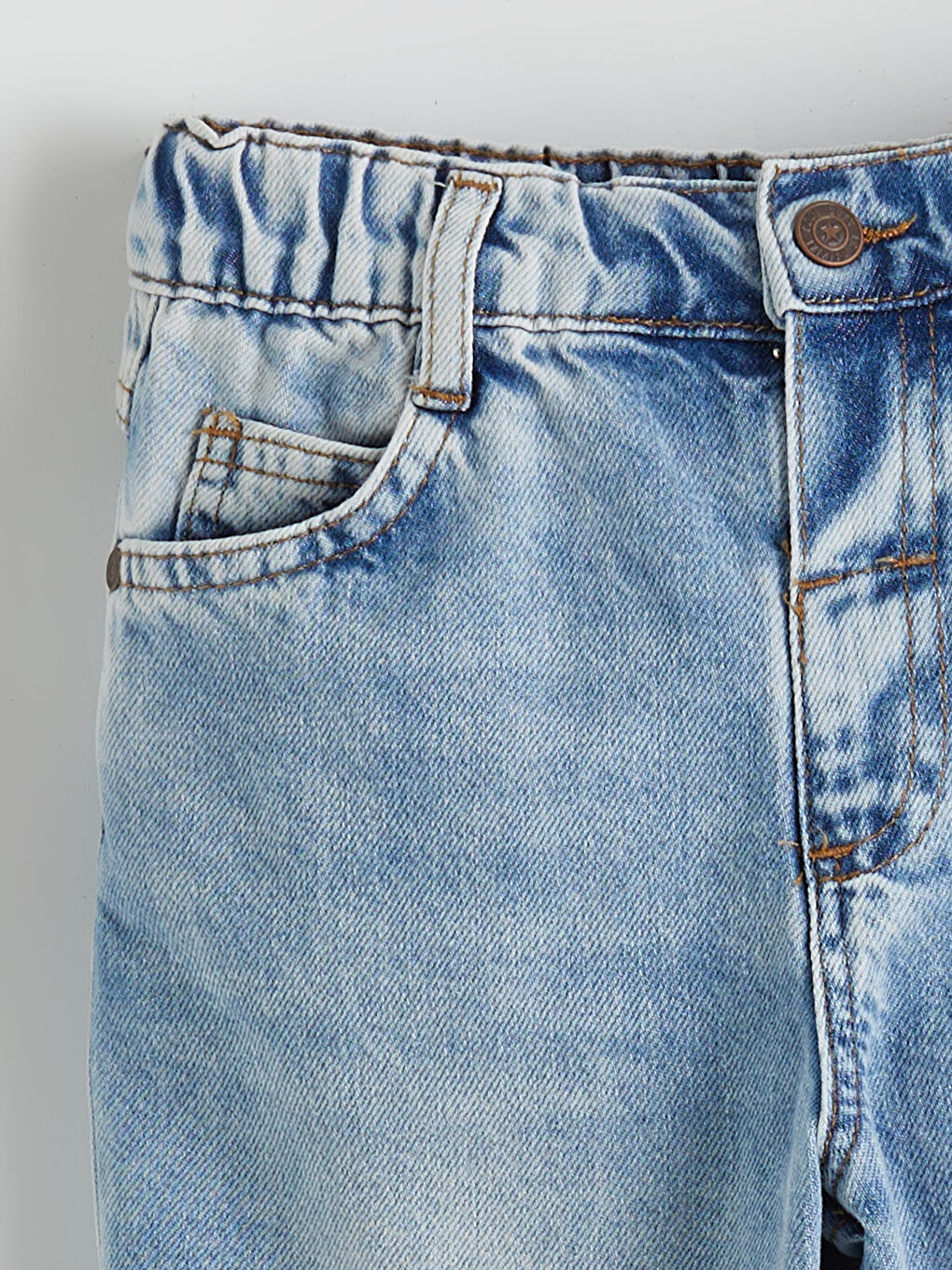 İndigo Beli Lastikli Erkek Çocuk Jean Pantolon-1