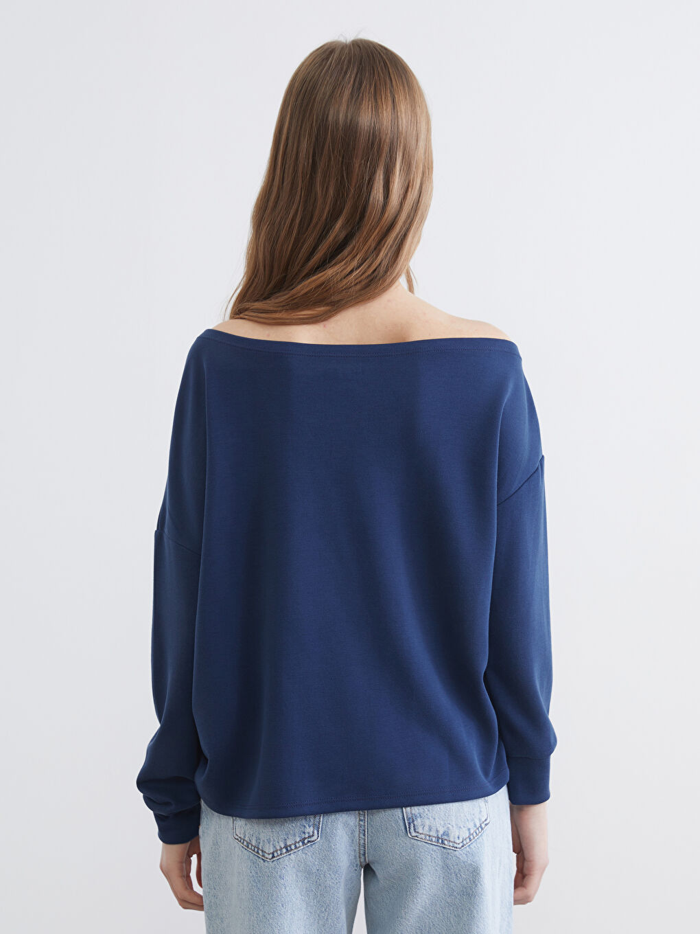 Lacivert Kayık Yaka Soft Touch Bluz-3