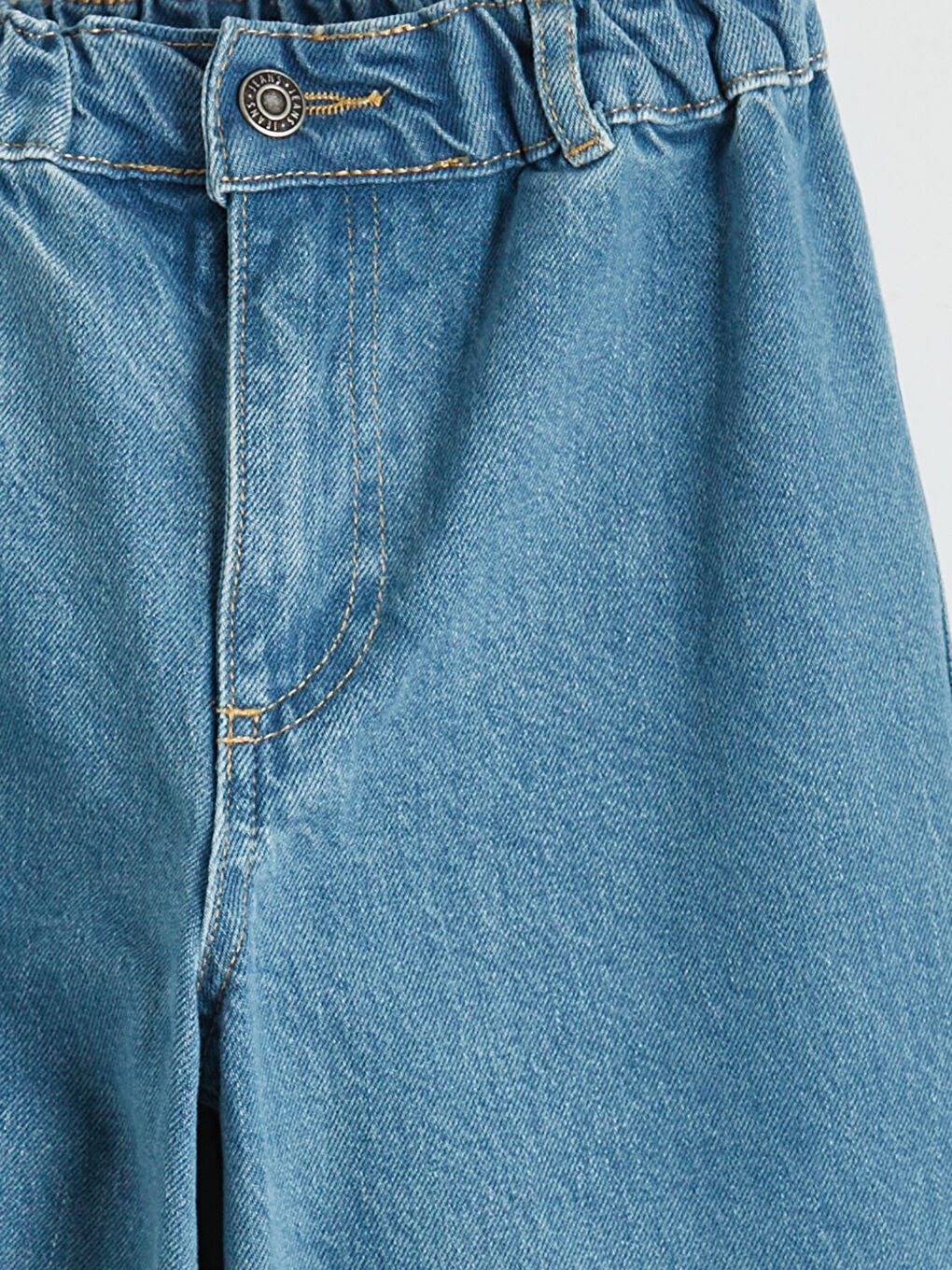 İndigo Beli Lastikli Wideleg Kız Çocuk Jean Pantolon-2