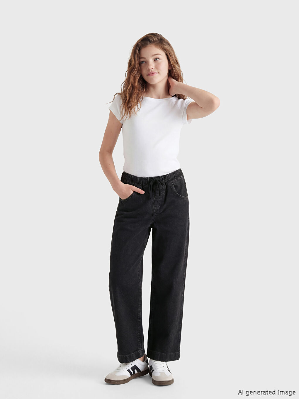 Siyah Wideleg Kız Çocuk Jean Pantolon