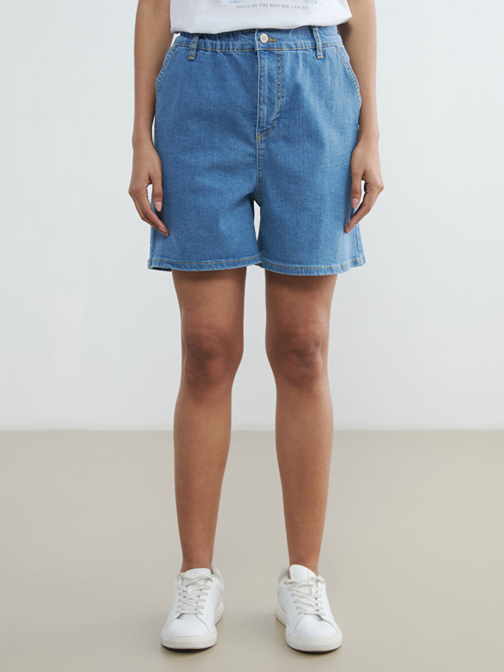 İndigo Loose Fit Kadın Jean Şort-1