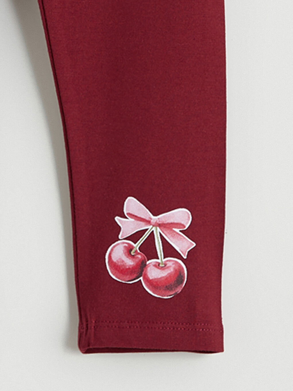 Bordo Kiraz Baskılı Kız Çocuk Tayt 2'li-2