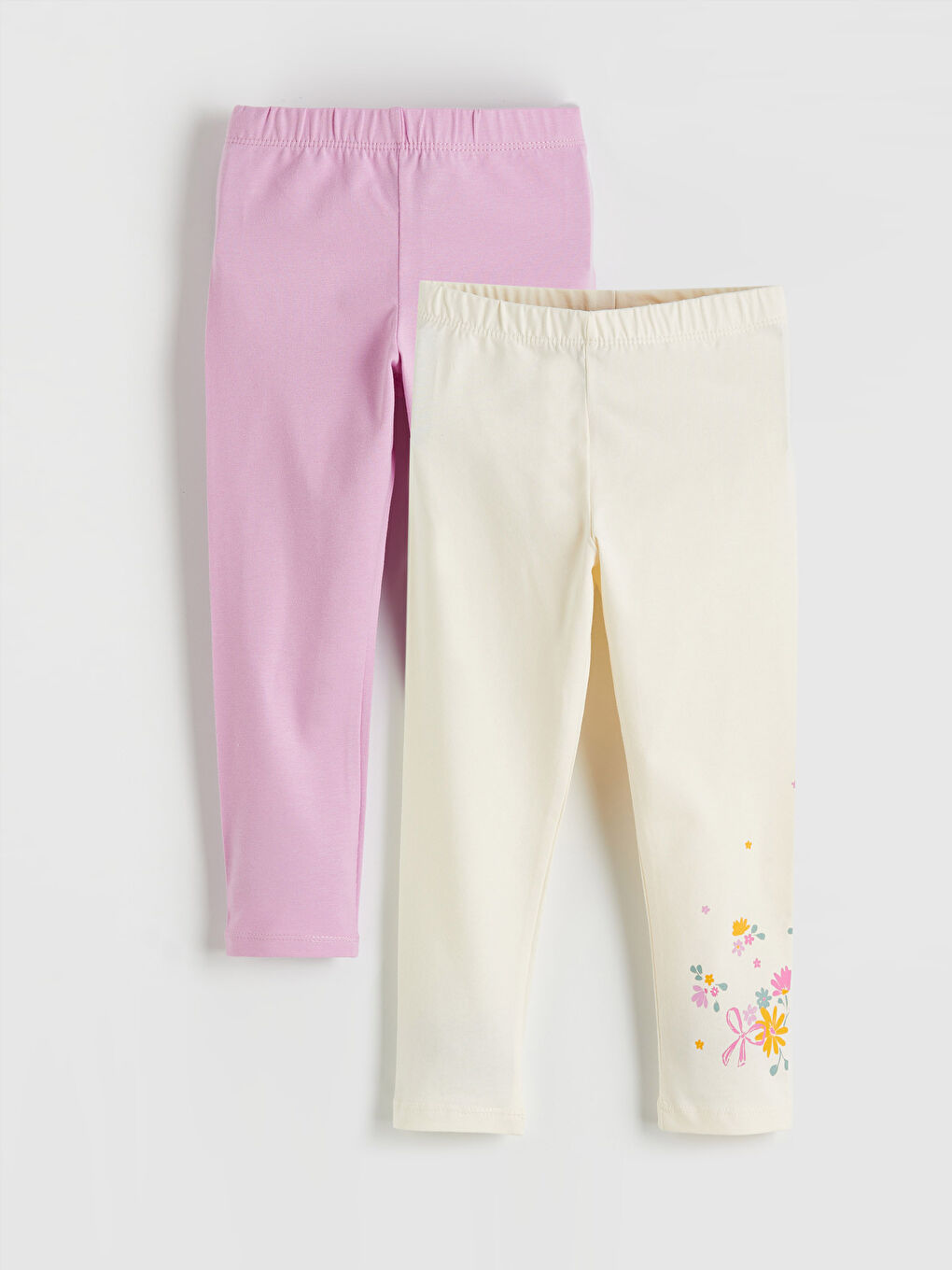 Ekru Beli Lastikli Kız Çocuk Tayt 2'li