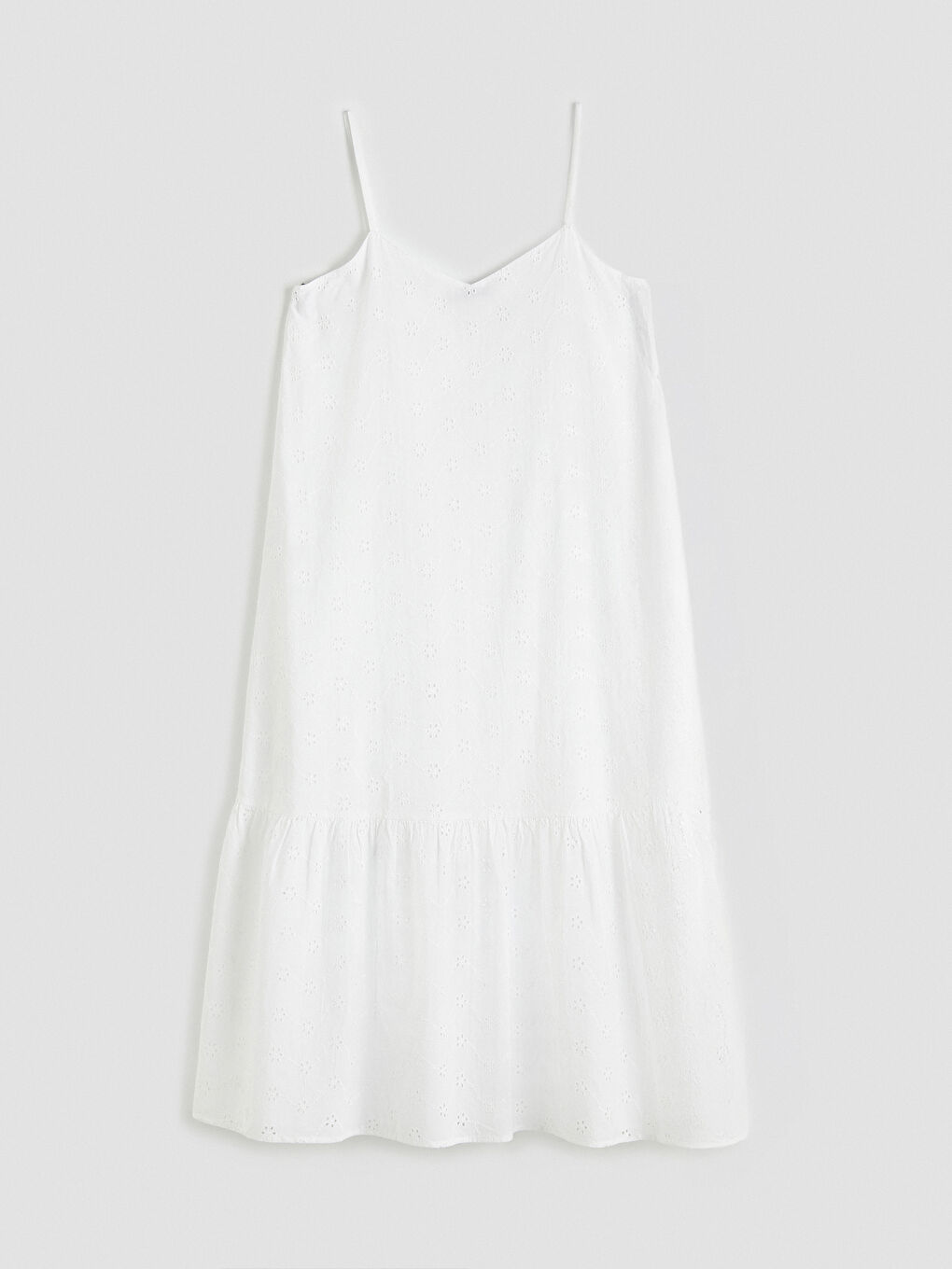 Ekru İp Askılı A Kesim Brode Elbise-4