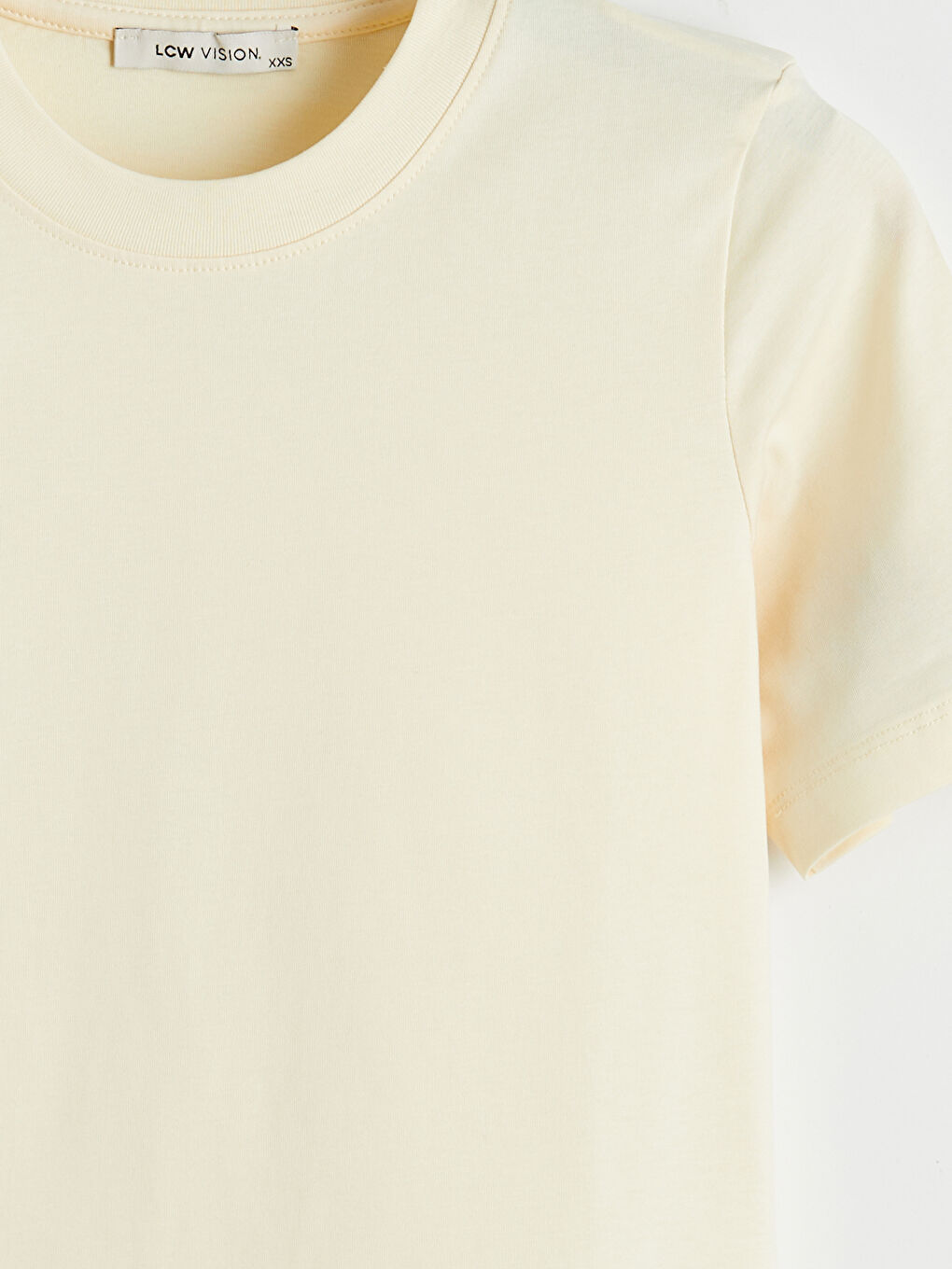 Bej Bisiklet Yaka Kadın Tişört	-5