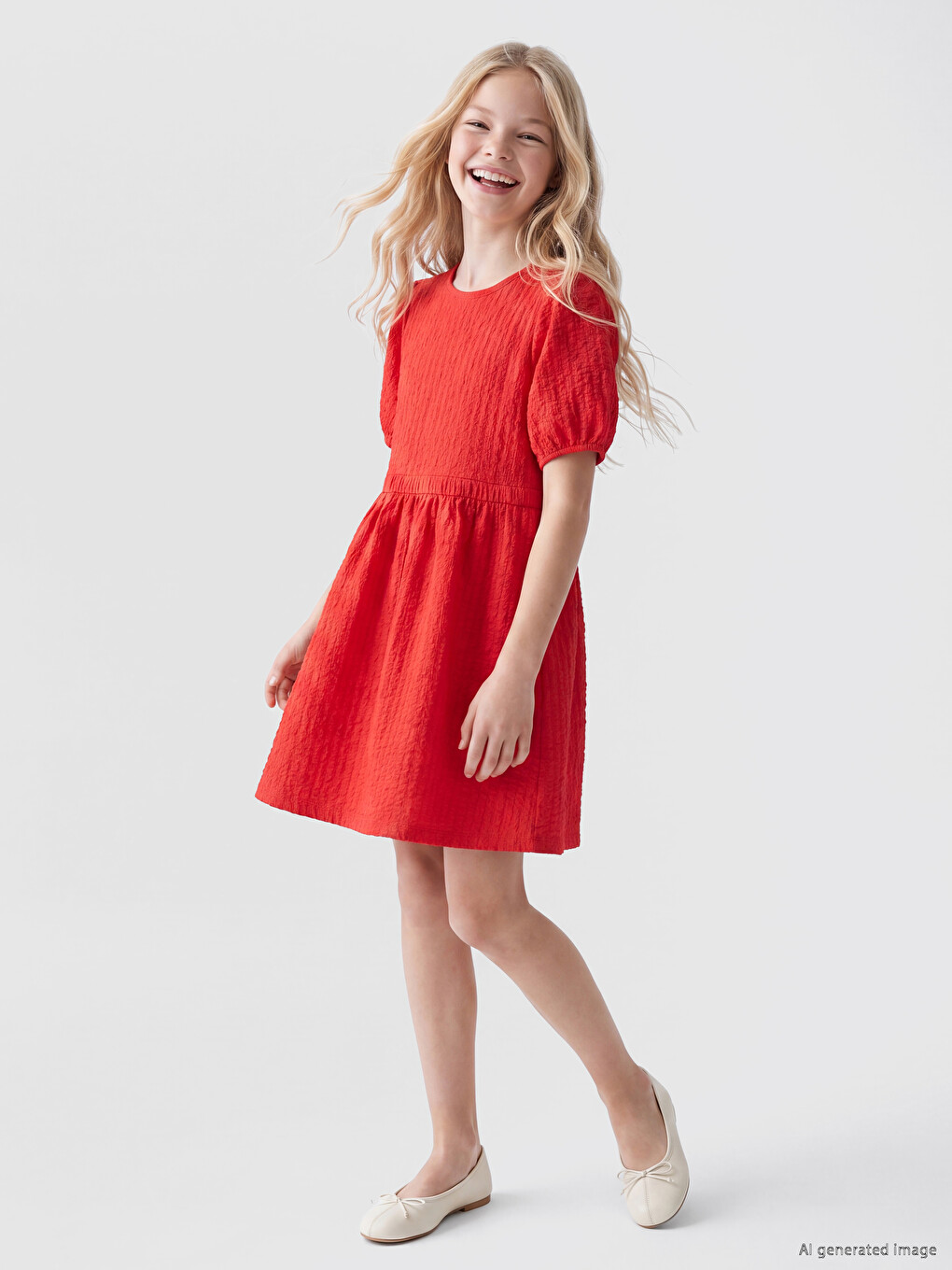 Robe À Manches Courtes Et Col Rond Pour Fille-2