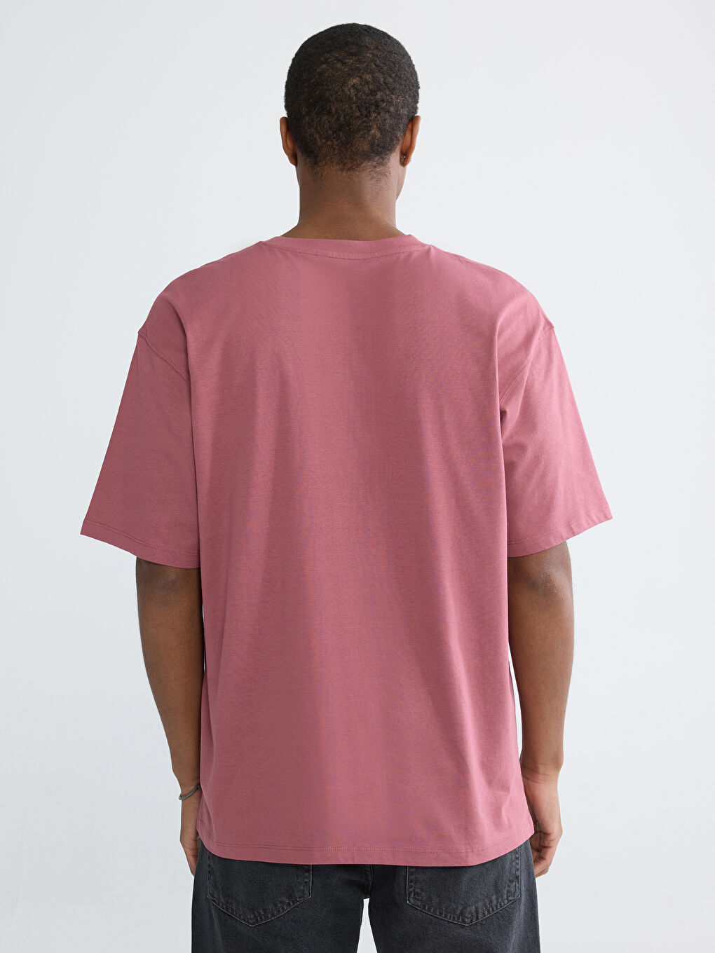 Pembe Bisiklet Yaka Baskılı Erkek Tişört-3