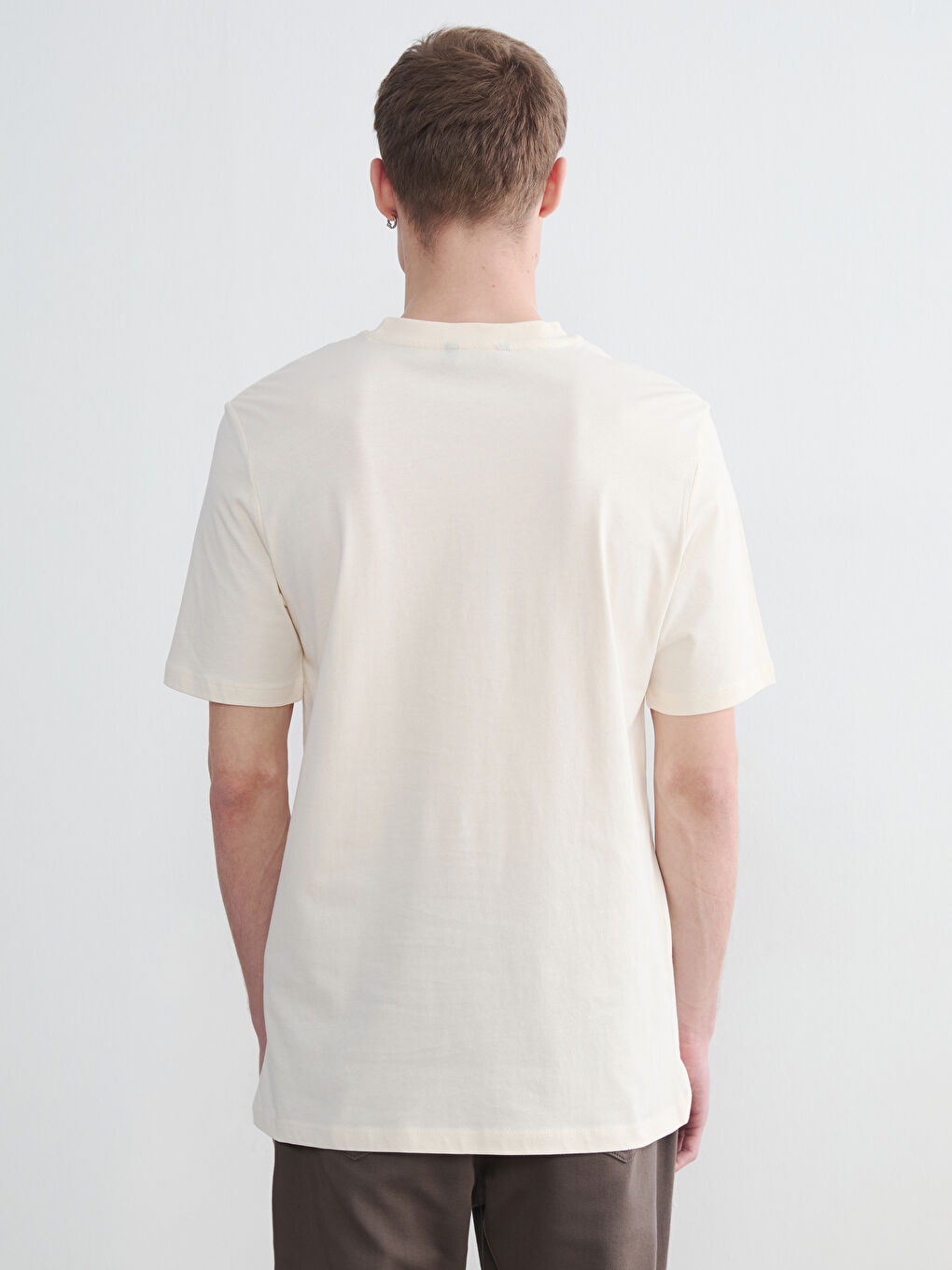 Bej Bisiklet Yaka NYC Baskılı Erkek Tişört-4