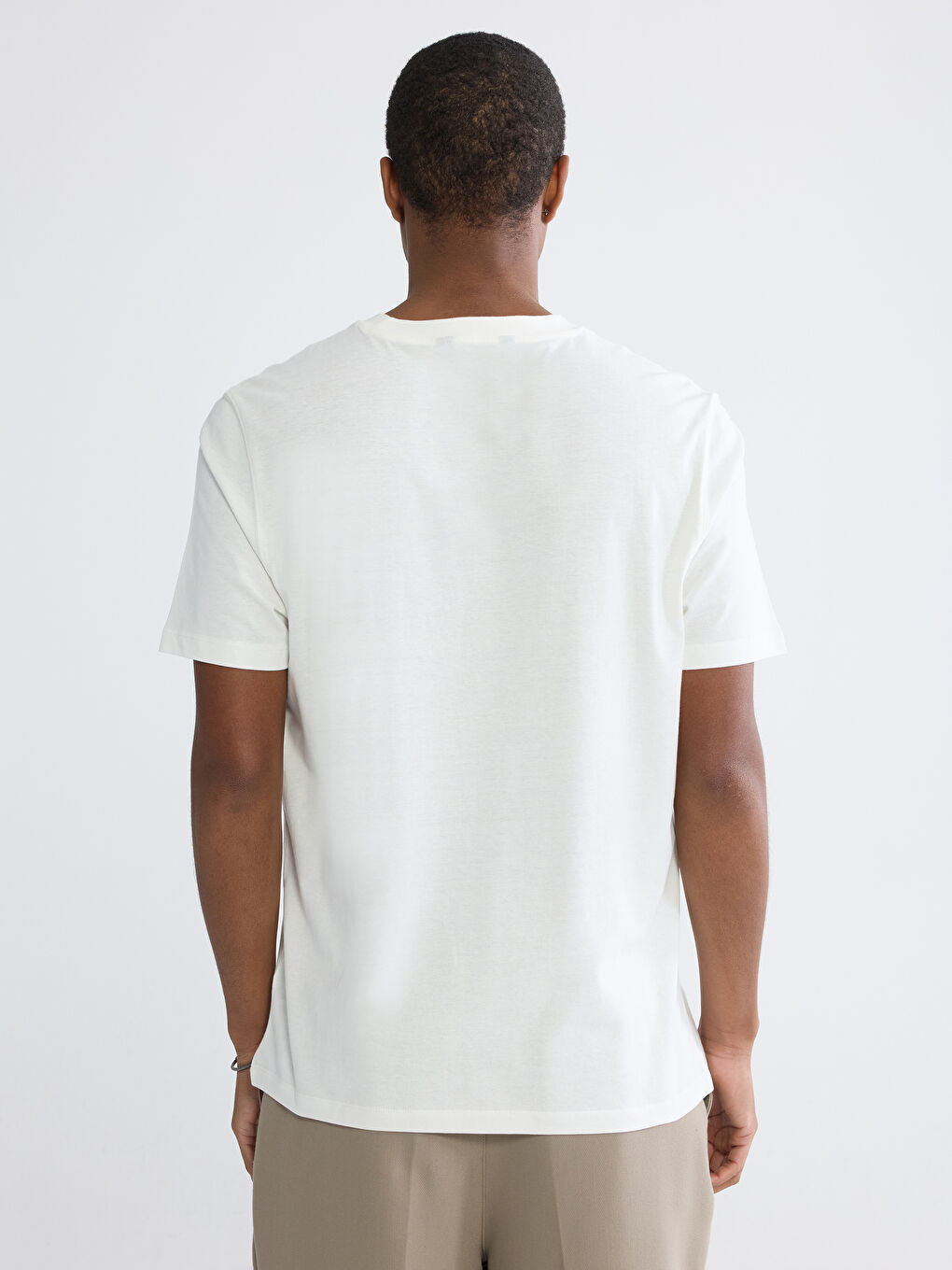 Ekru Bisiklet Yaka Baskılı Penye Erkek Tişört-3