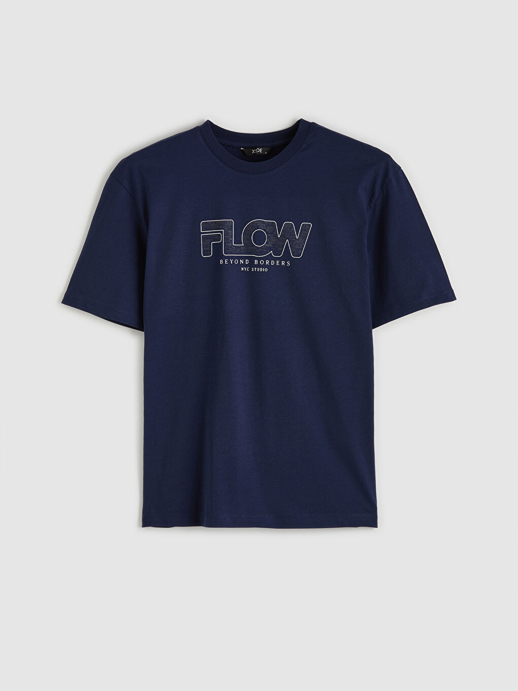 Lacivert Bisiklet Yaka NYC Baskılı Penye Erkek Tişört-4