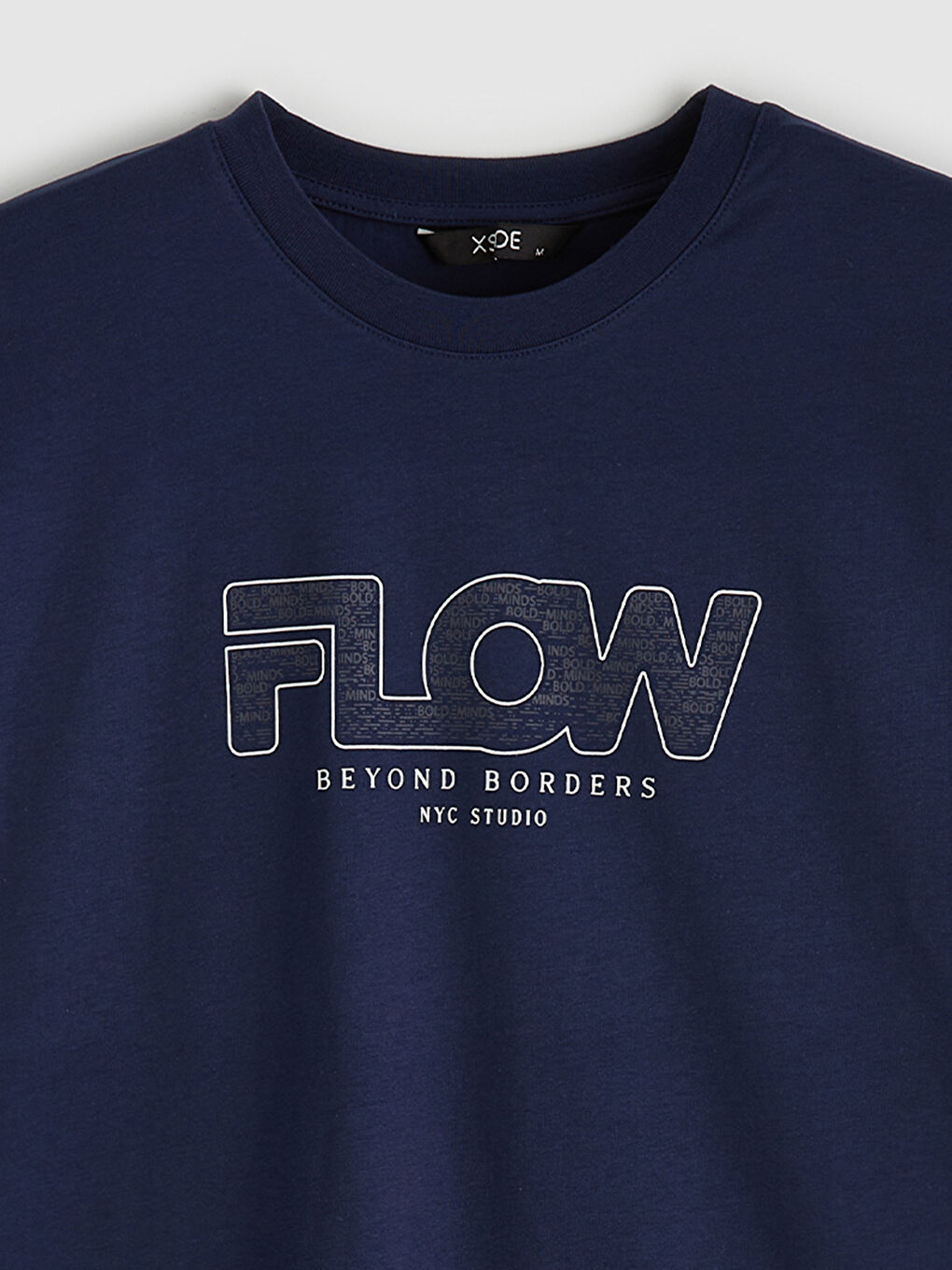 Lacivert Bisiklet Yaka NYC Baskılı Penye Erkek Tişört-5