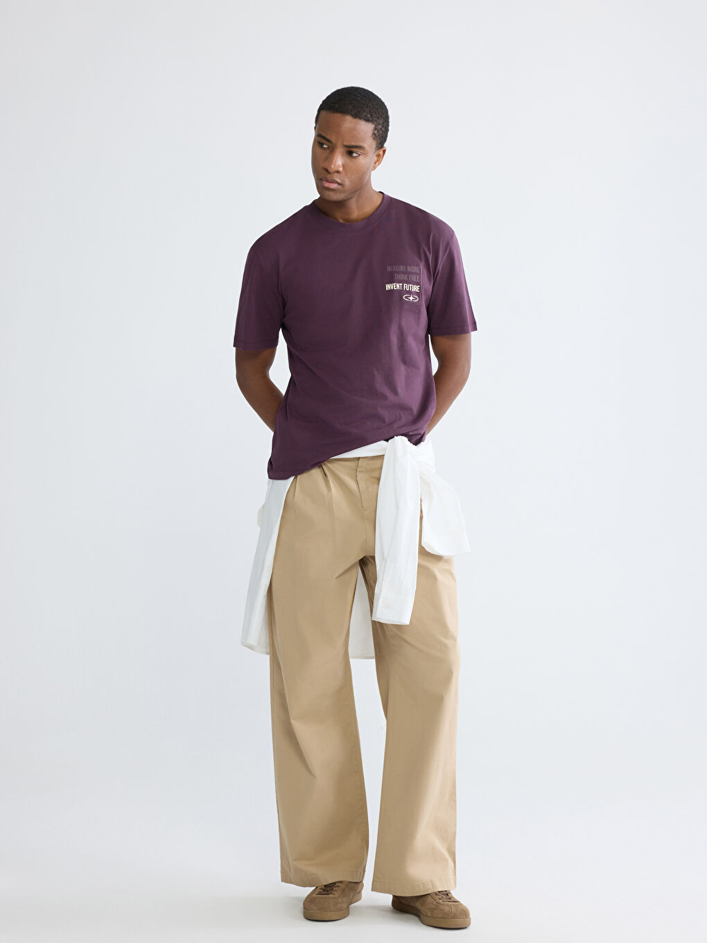 Mürdüm Bisiklet Yaka Baskılı Penye Erkek Tişört-1