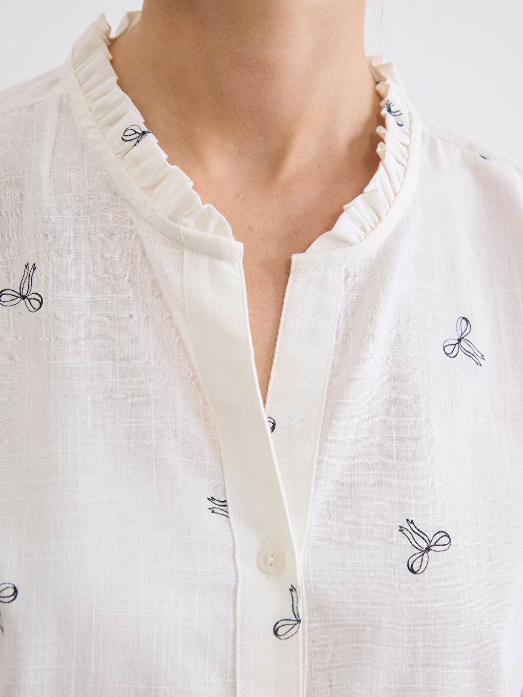 Frilled Notch Neck Patterned Women's Shirt-2